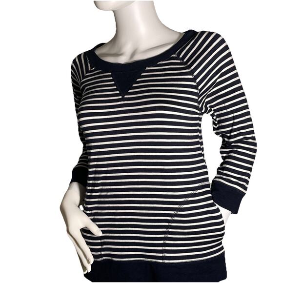 BANANA REPUBLIC Round Neck Navy & White Striped Pullover Sweatshirt Women's S - Picture 1 of 5